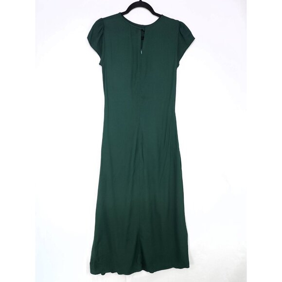 Reformation Frasier Midi Dress 2 Forest Green Leg Slit Short Sleeve Side Button - Picture 3 of 16